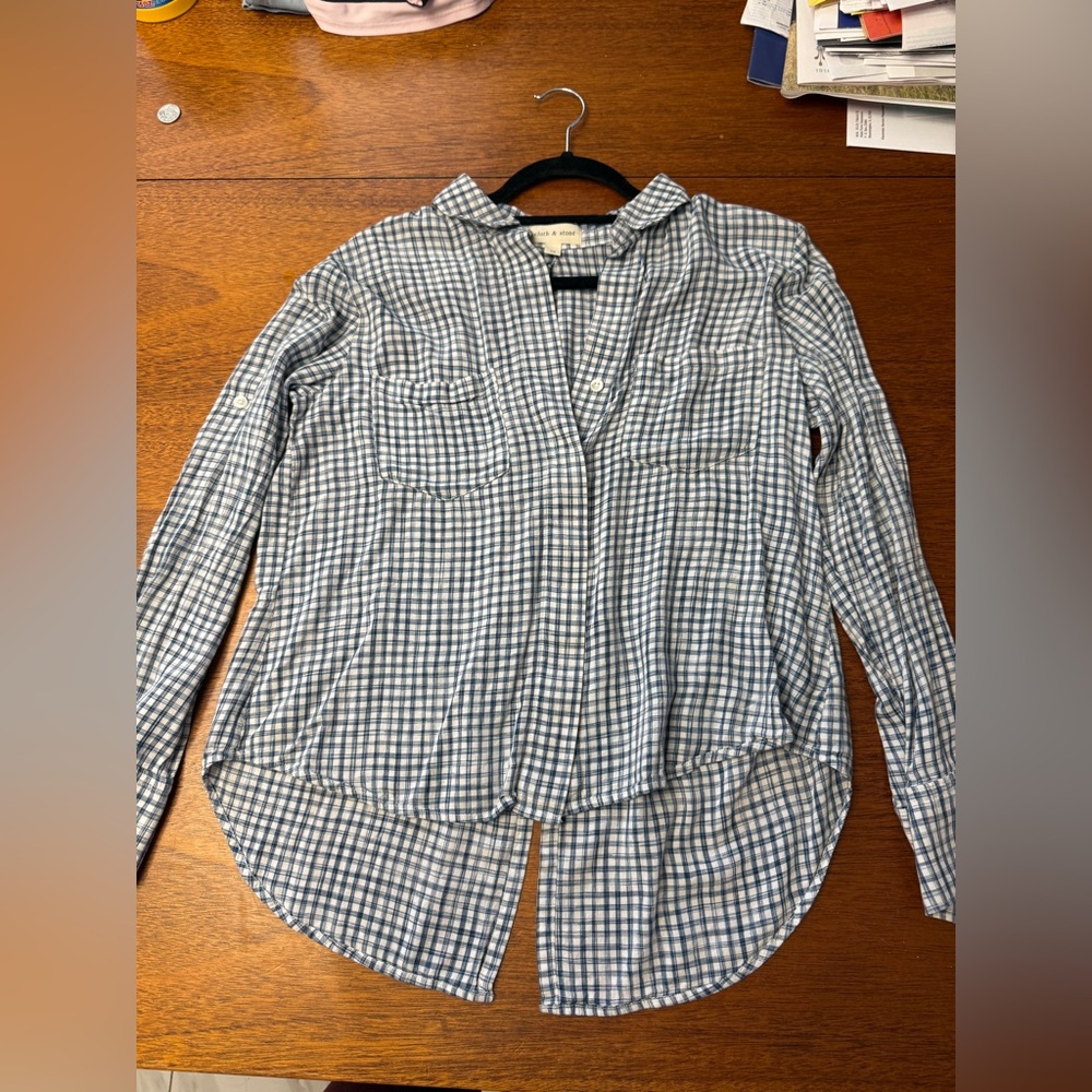 Cloth & Stone Navy and White Plaid Shirt